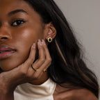 Vintage Oval Black Studs Silver 18K Gold Plated
