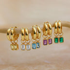 Dangling Emerald Birthstone Hoops Silver 18K Gold Plated