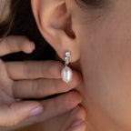 Diamond Pearl Drop Earrings Silver 18K Gold Plated