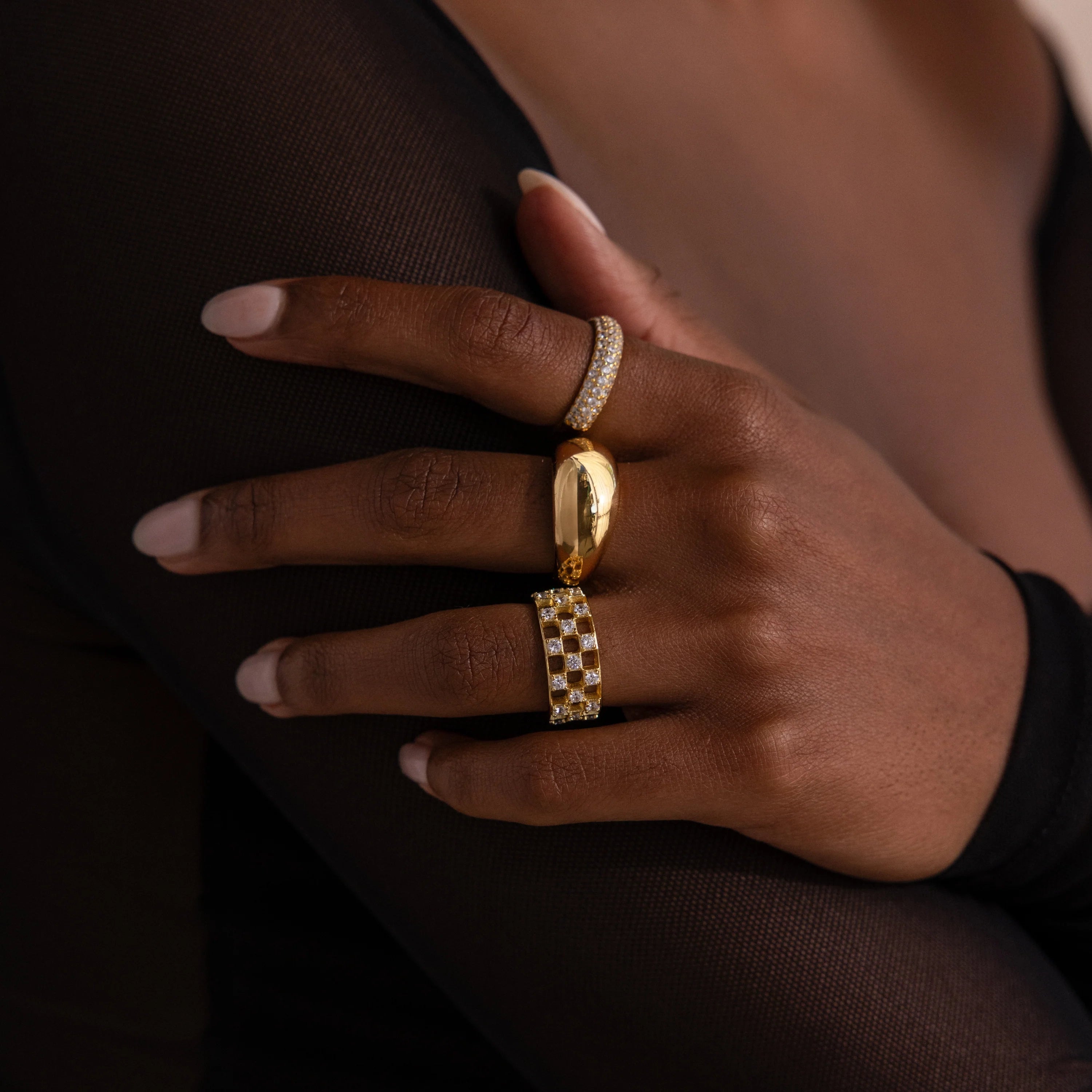 Lace Checkered Ring Silver 18K Gold Plated