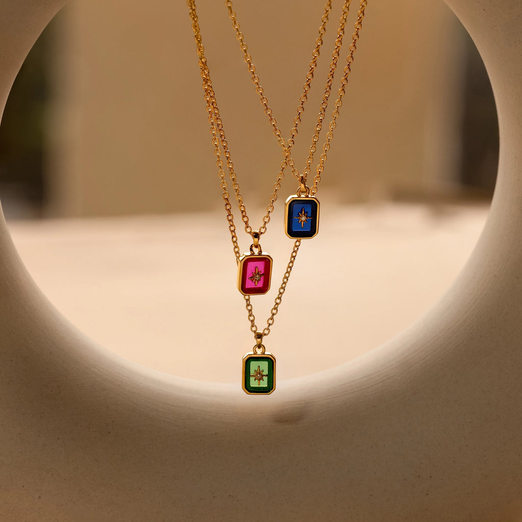 North Star Sapphire Necklace Silver 18K Gold Plated