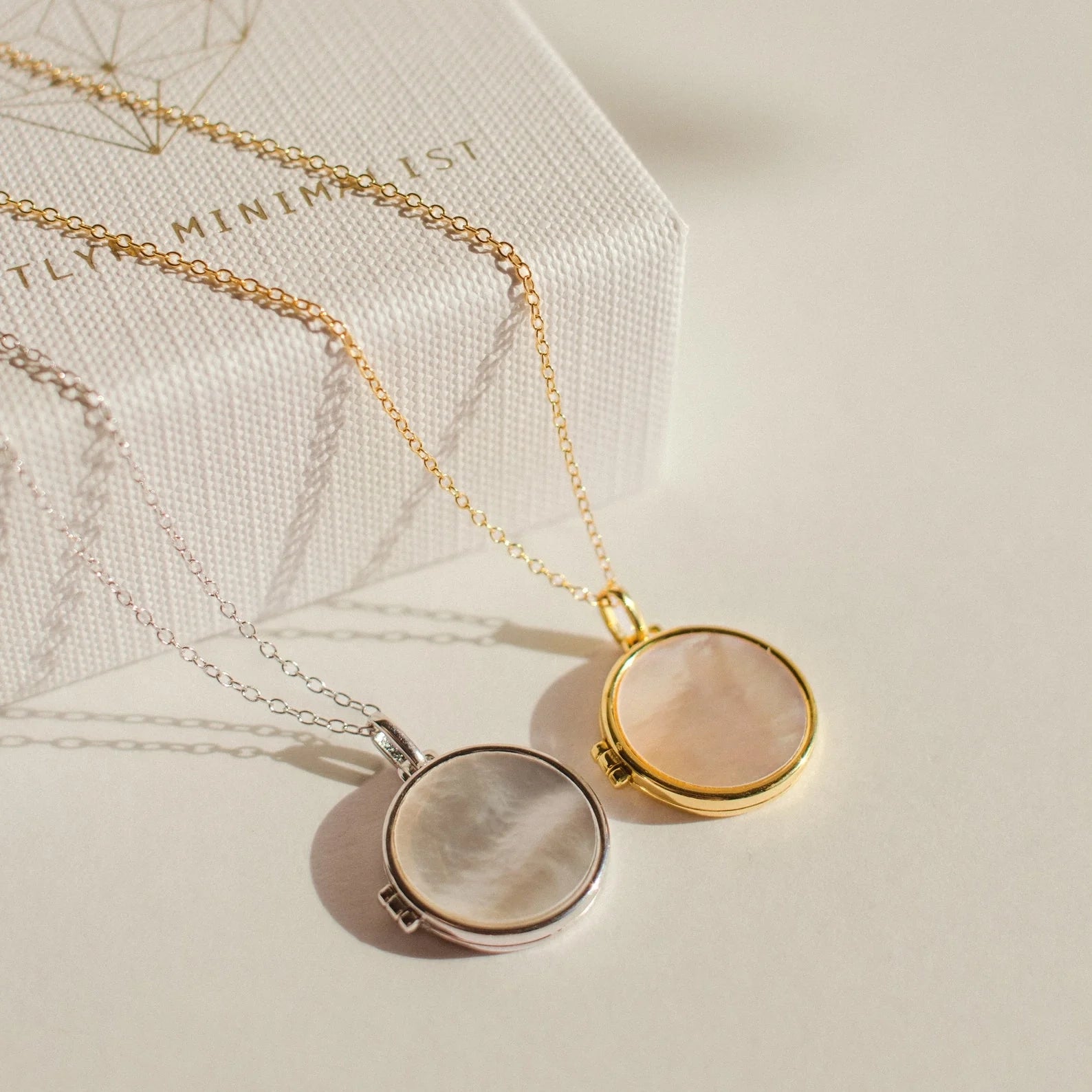 Pearl Disc Locket Necklace Silver 18K Gold Plated