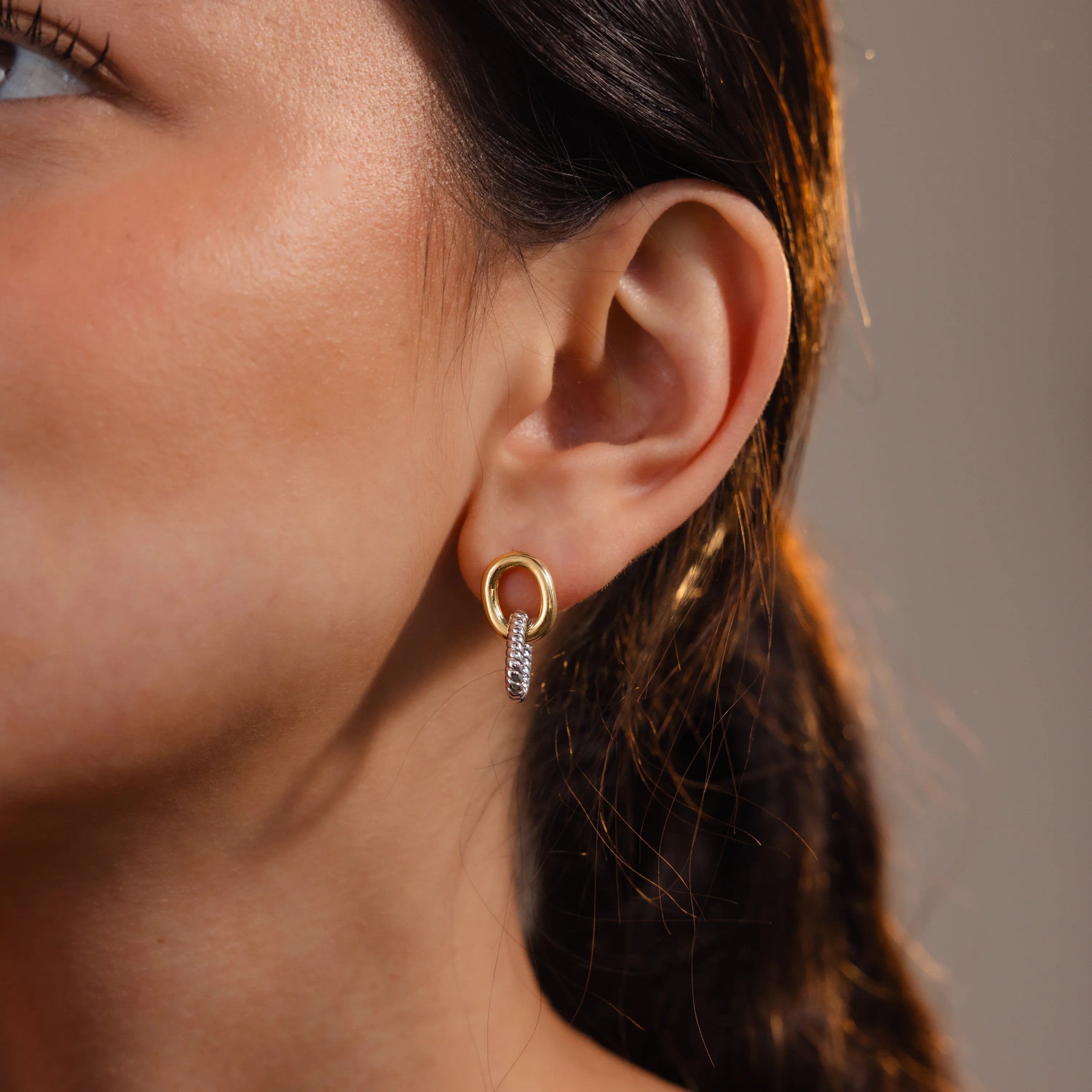 Mixed Metal Twisted Link Earrings Silver 18K Gold Plated