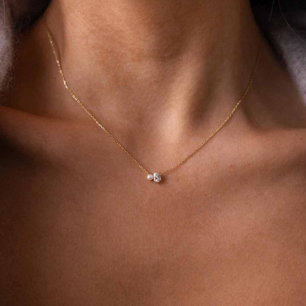 Teardrop Amethyst & Pearl Necklace Silver 18K Gold Plated