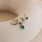 Emerald Earrings Set Silver 18K Gold Plated