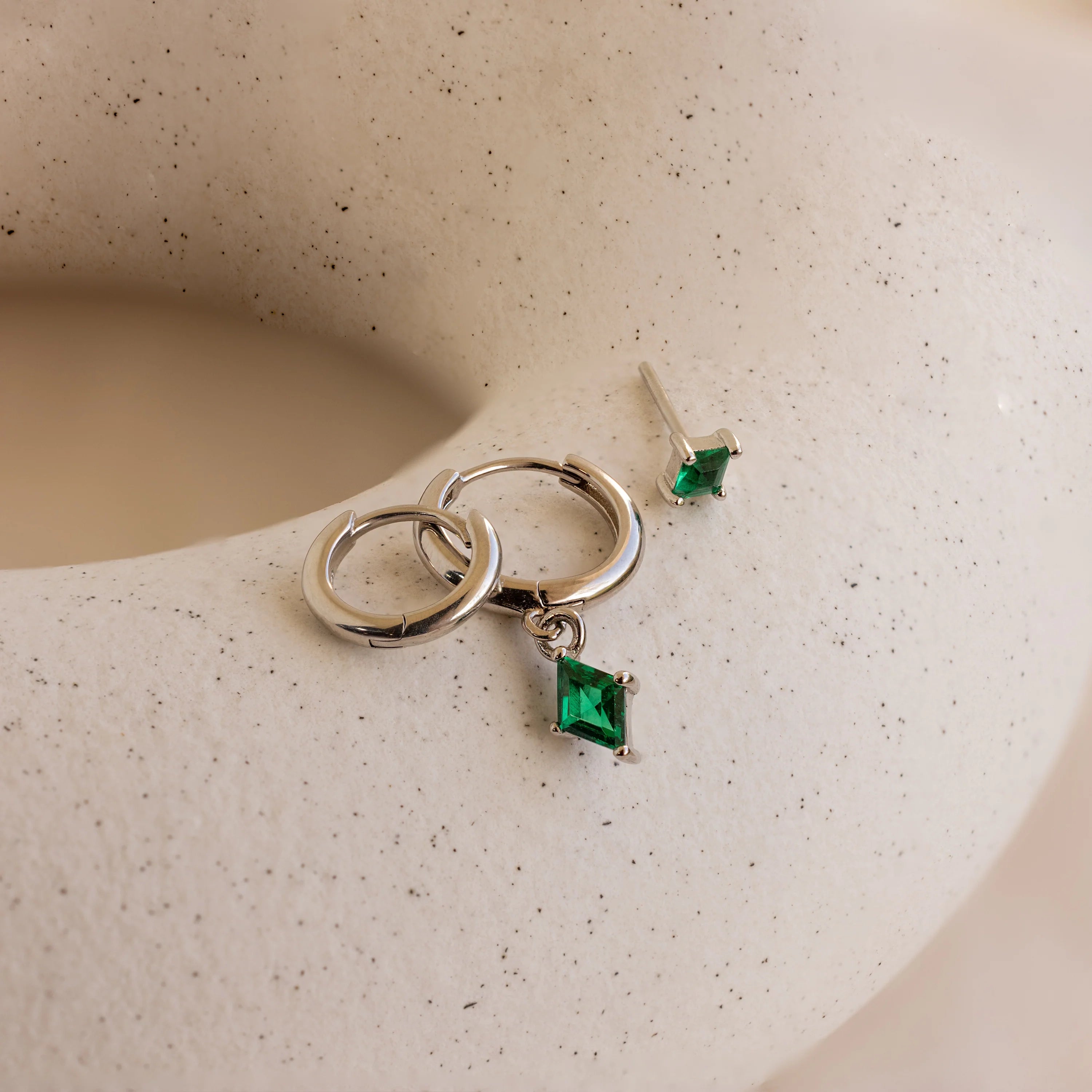 Emerald Earrings Set Silver 18K Gold Plated
