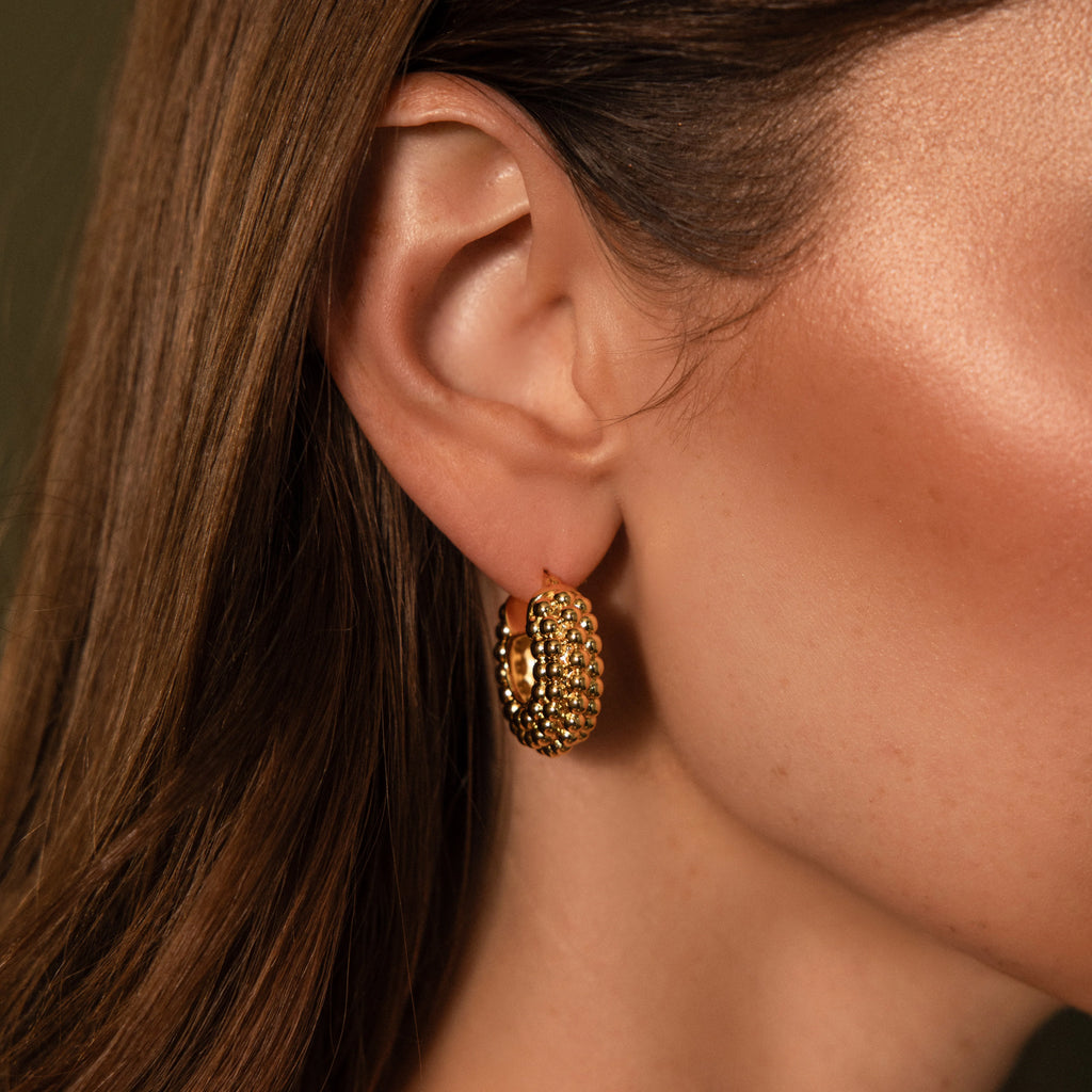 Beaded Dome Hoops Silver 18K Gold Plated