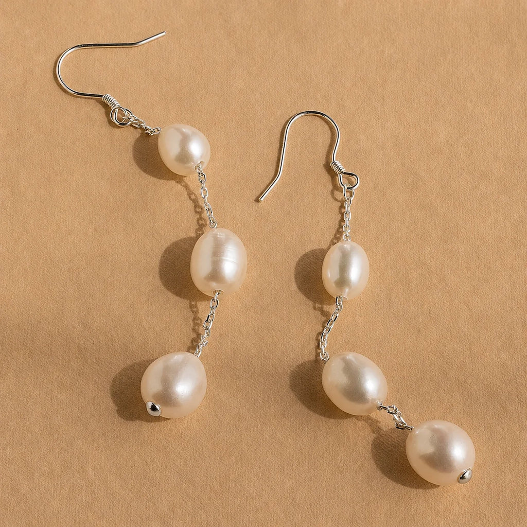 Long Pearl Dangle Earrings
