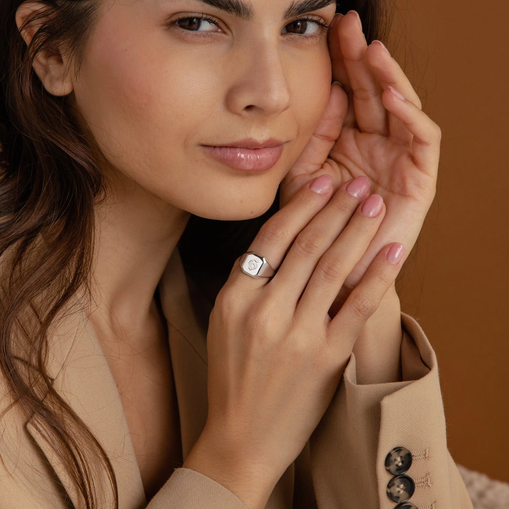 Lucky Number Signet Ring Silver 18K Gold Plated