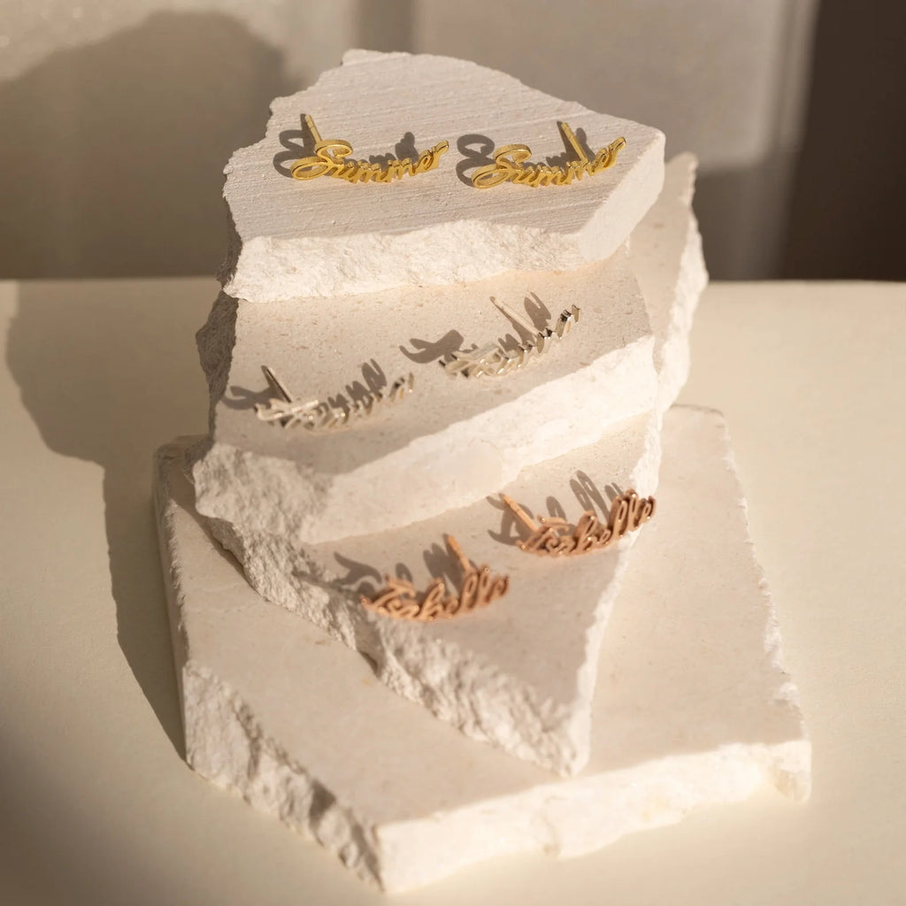 Grace Name Earrings Silver 18K Gold Plated
