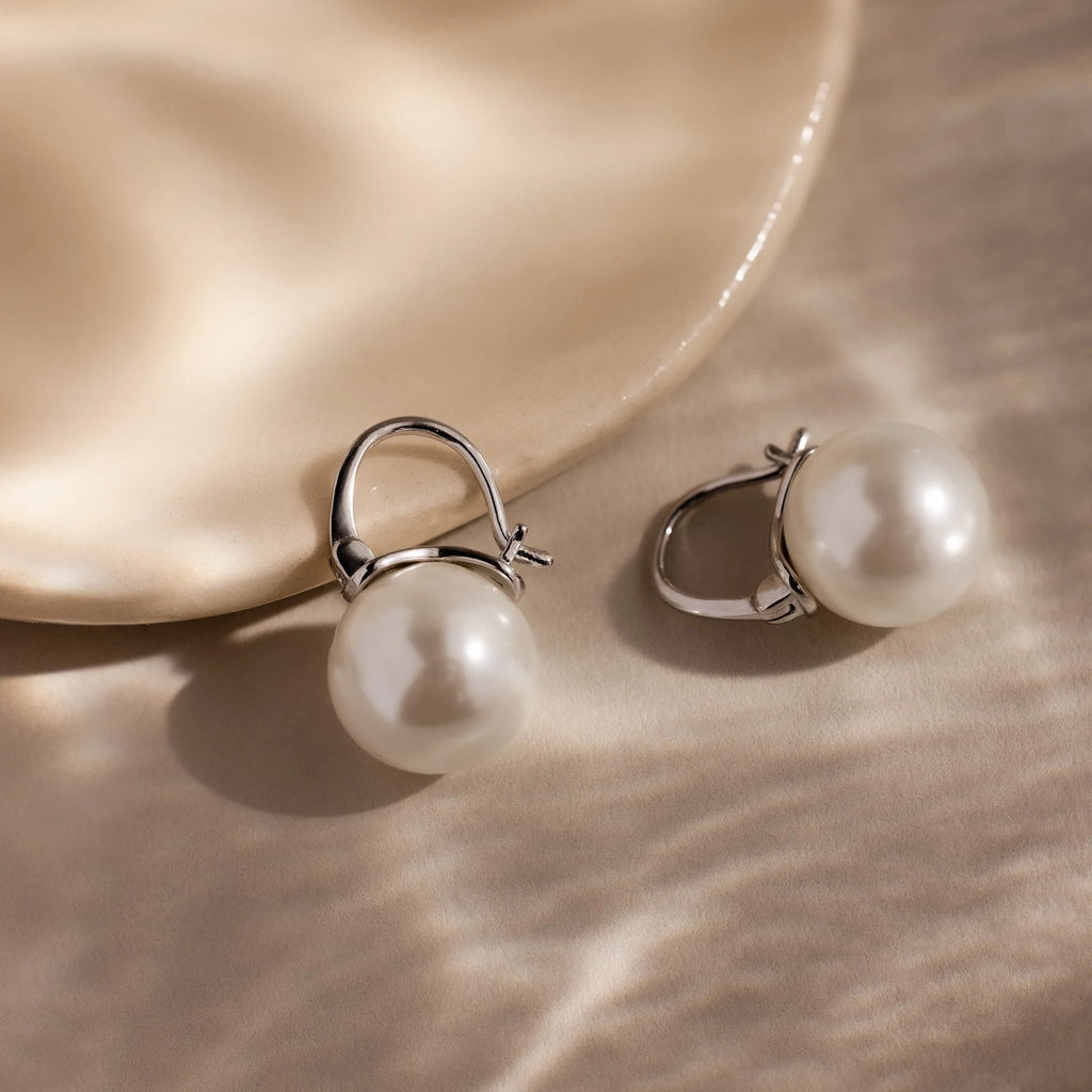 Pearl Dome Drop Earrings Silver 18K Gold Plated