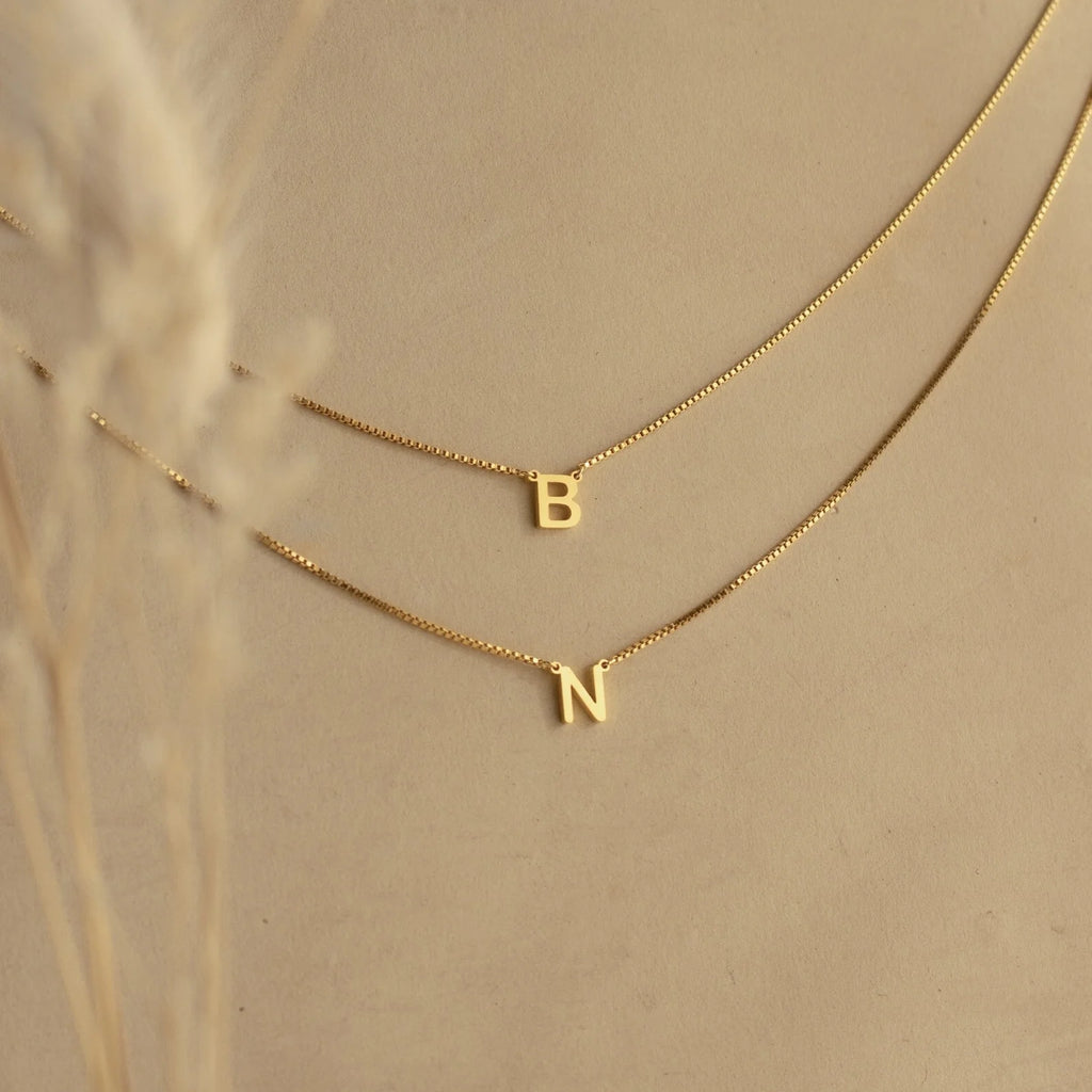 Alice Double Letter Box Chain Necklace Silver 18K Gold Plated
