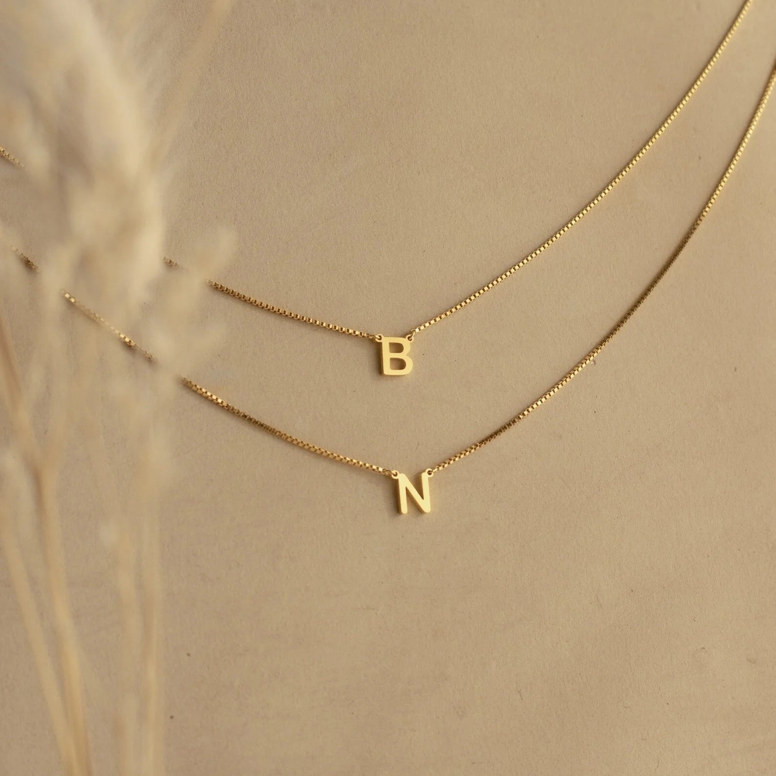 Alice Double Letter Box Chain Necklace Silver 18K Gold Plated