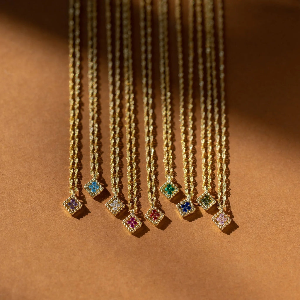 Birthstone Diamond Pendant Necklace Silver 18K Gold Plated