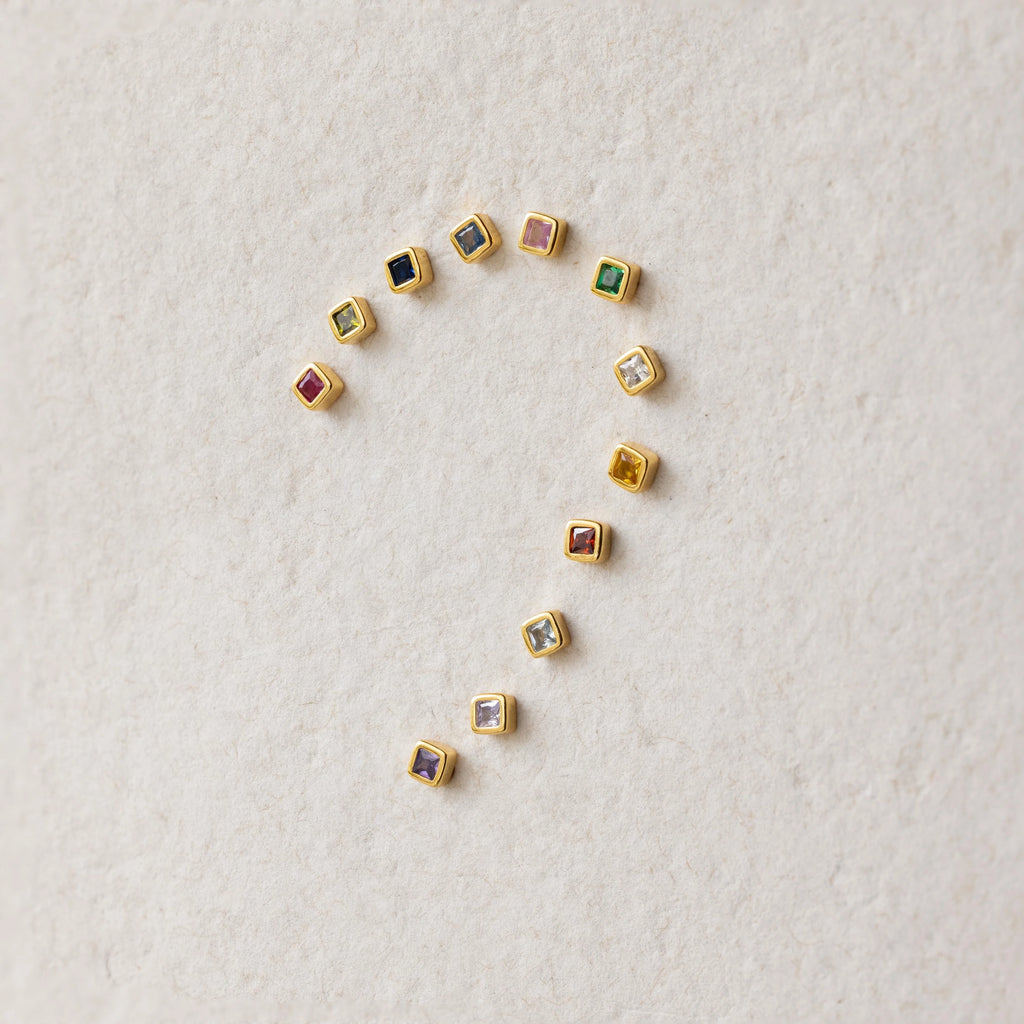 Square Bezel Peridot Flatback Studs Silver 18K Gold Plated
