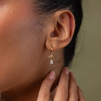 Diamond Teardrop Bow Charm Hoops Silver 18K Gold Plated