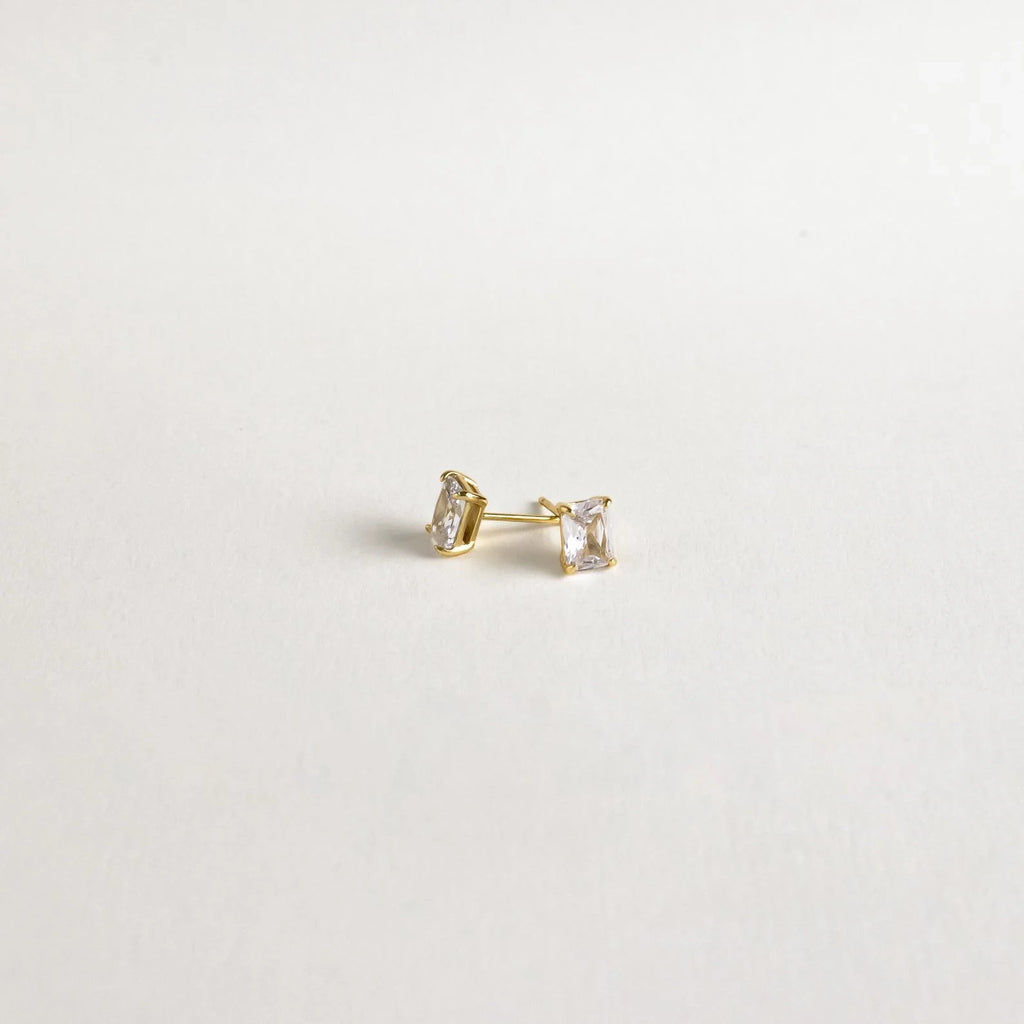 Emerald Diamond Stud Earrings Silver 18K Gold Plated