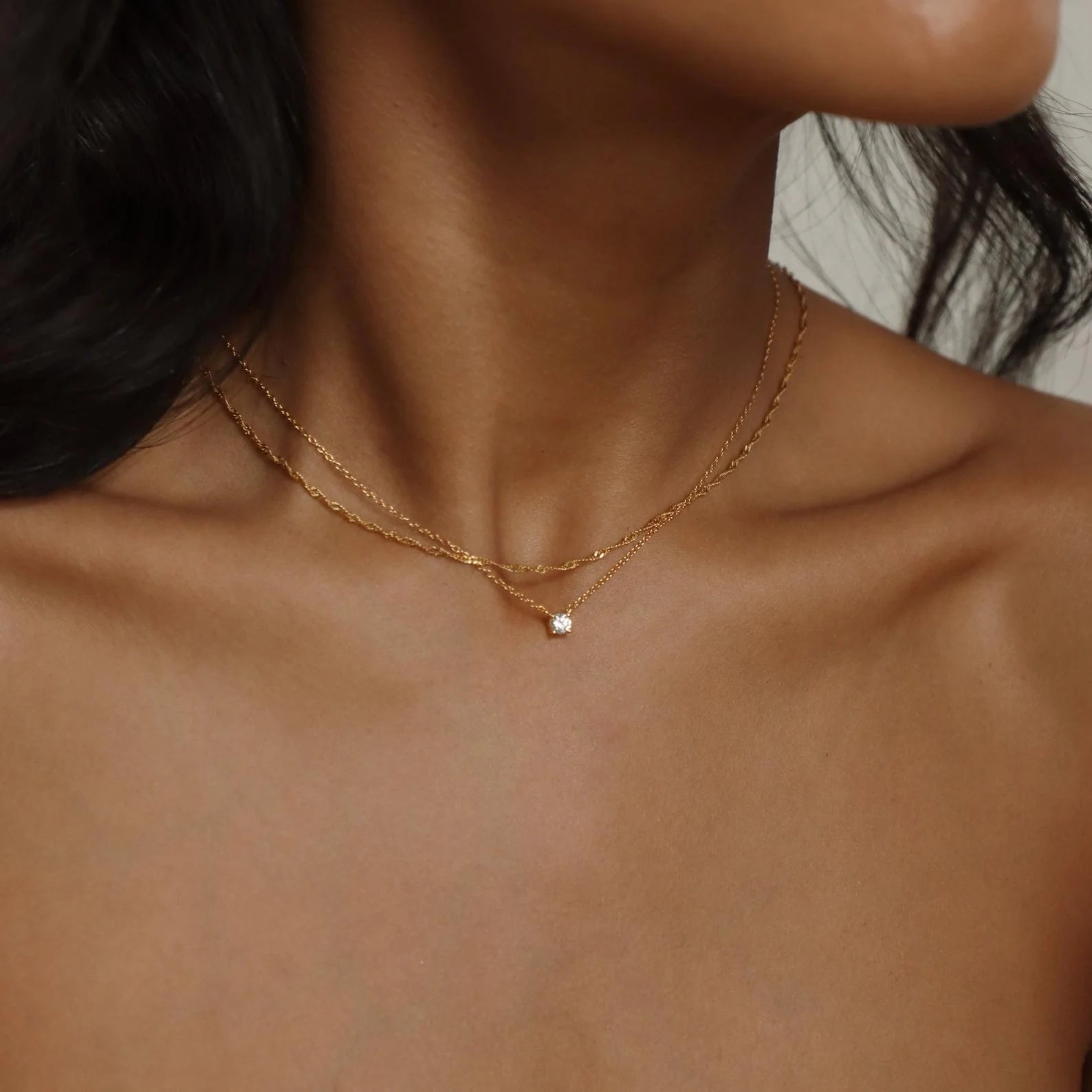 Dainty Diamond Necklace Silver 18K Gold Plated