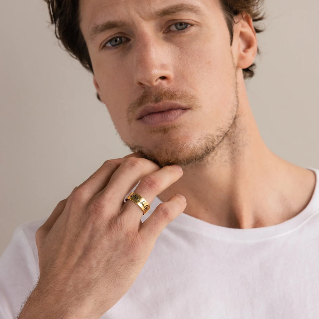 Thick Handwriting Band Silver 18K Gold Plated