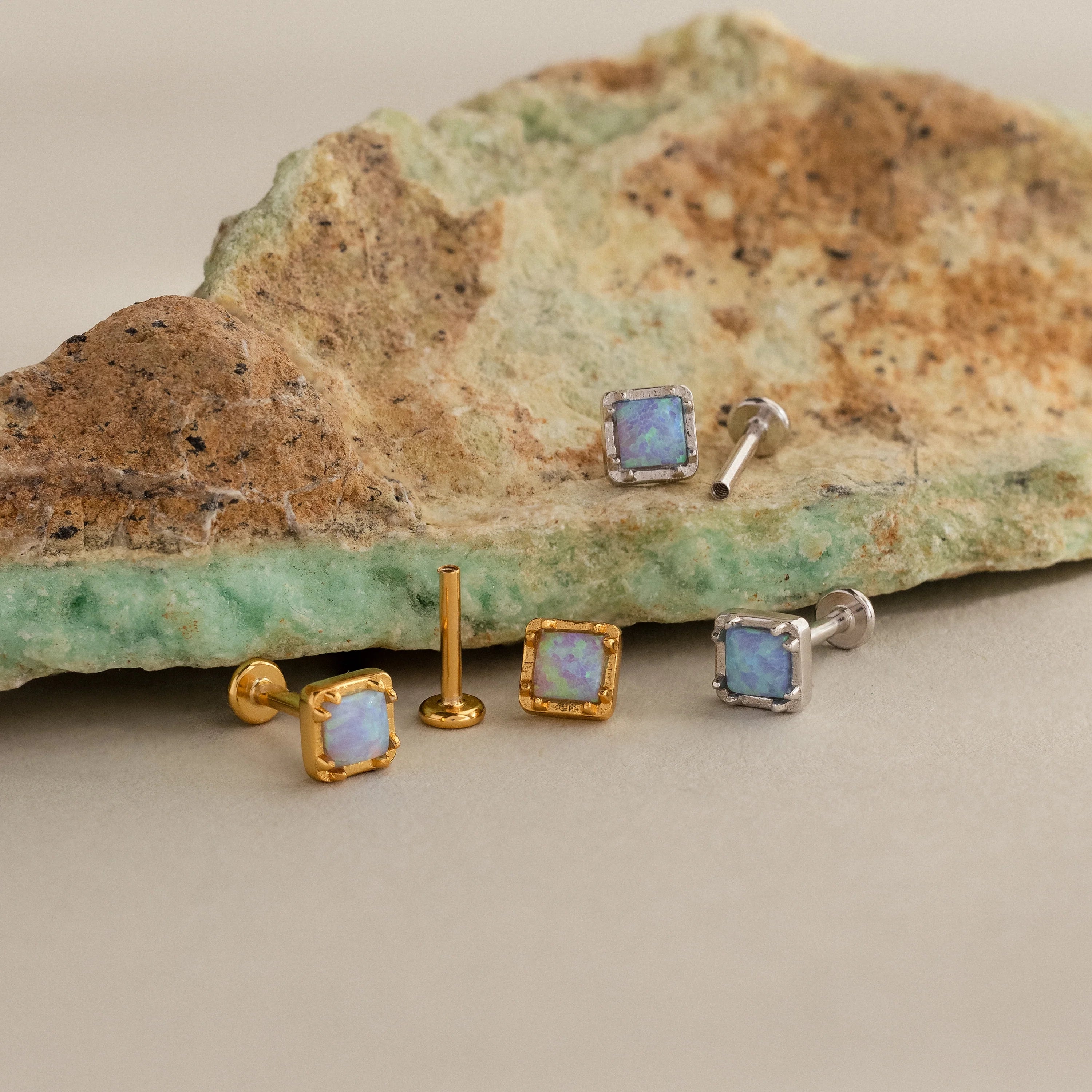 Blue Opal Prism Flatback Studs Silver 18K Gold Plated