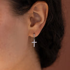 Diamond Cross Hoops Silver 18K Gold Plated