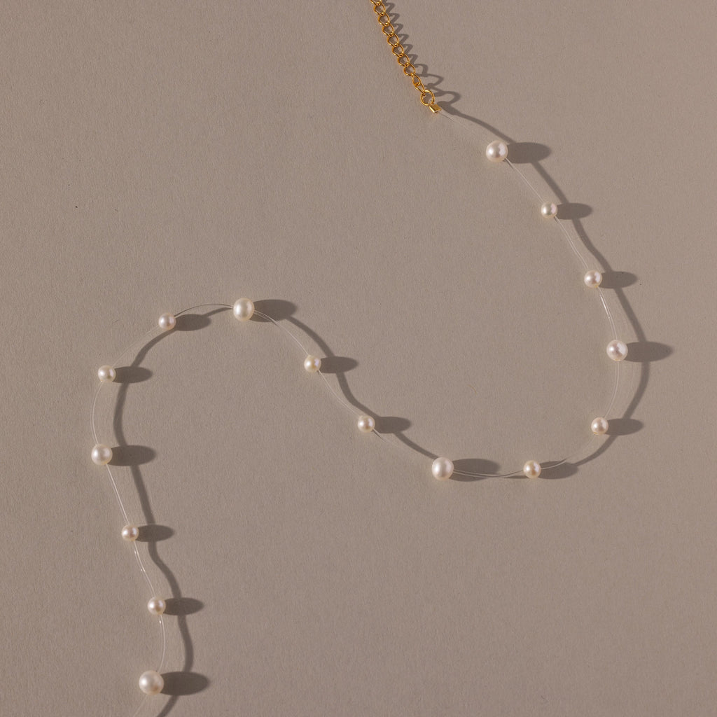 Floating Pearl Necklace Silver 18K Gold Plated