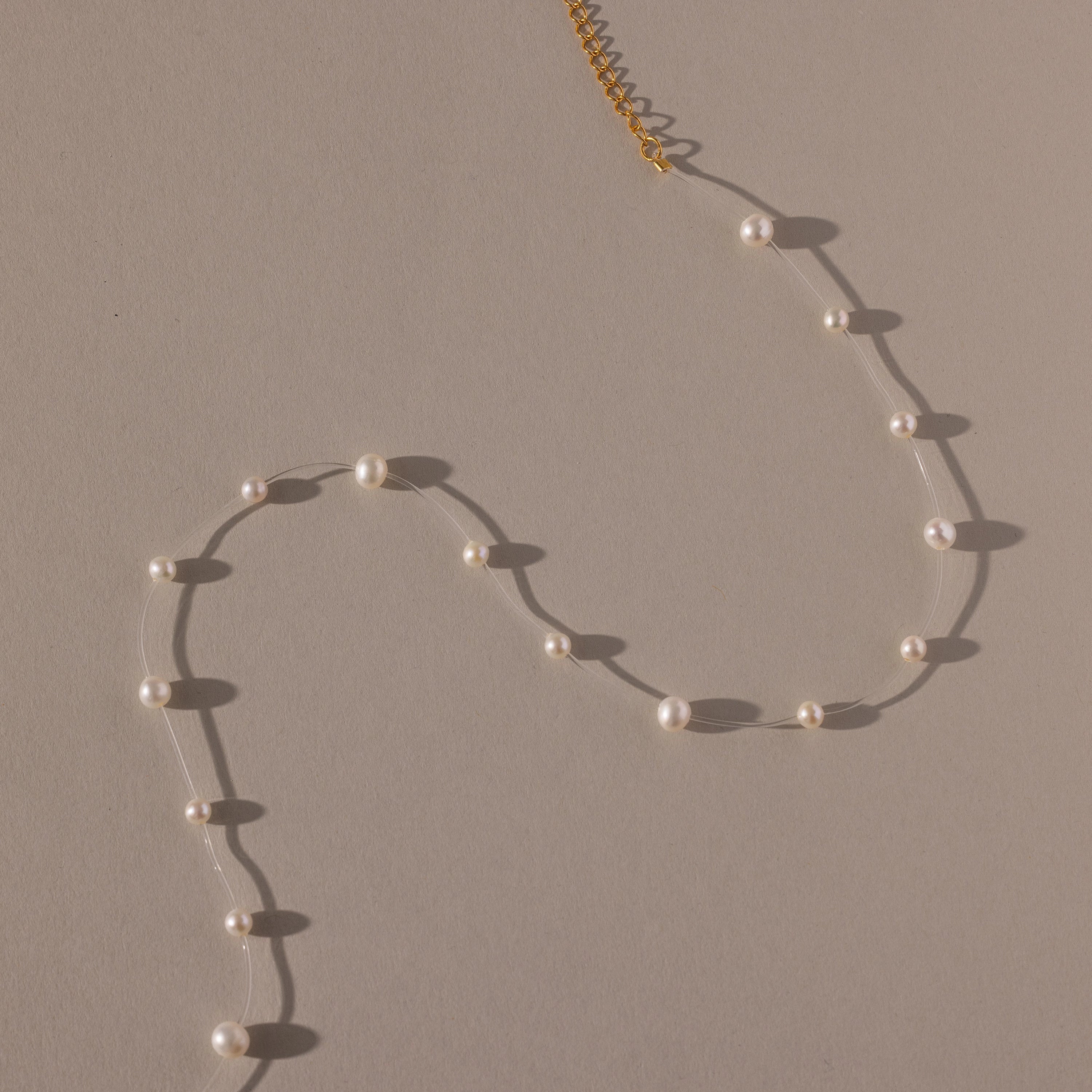 Floating Pearl Necklace Silver 18K Gold Plated