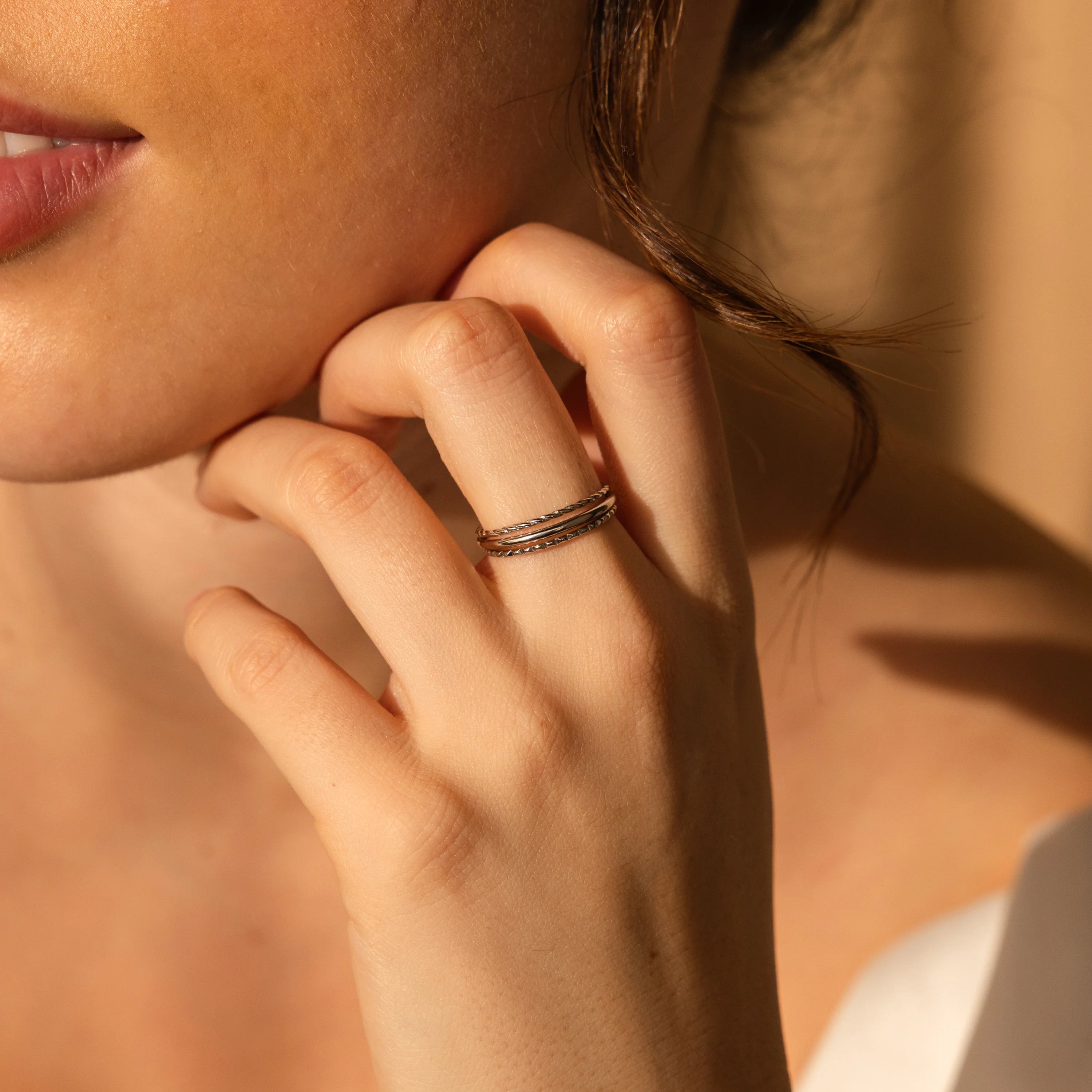 Thin Stacking Rings Set Silver 18K Gold Plated
