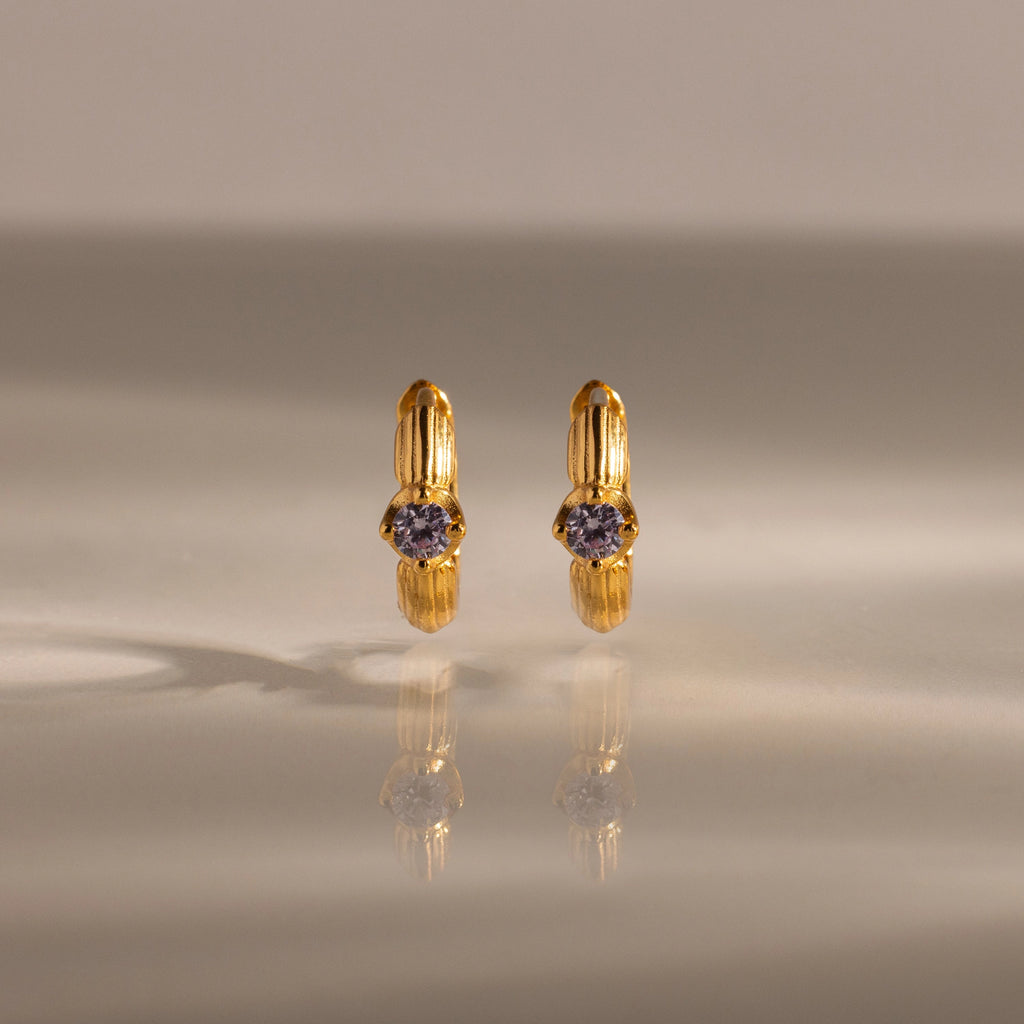 Ribbed Alexandrite Huggies Silver 18K Gold Plated