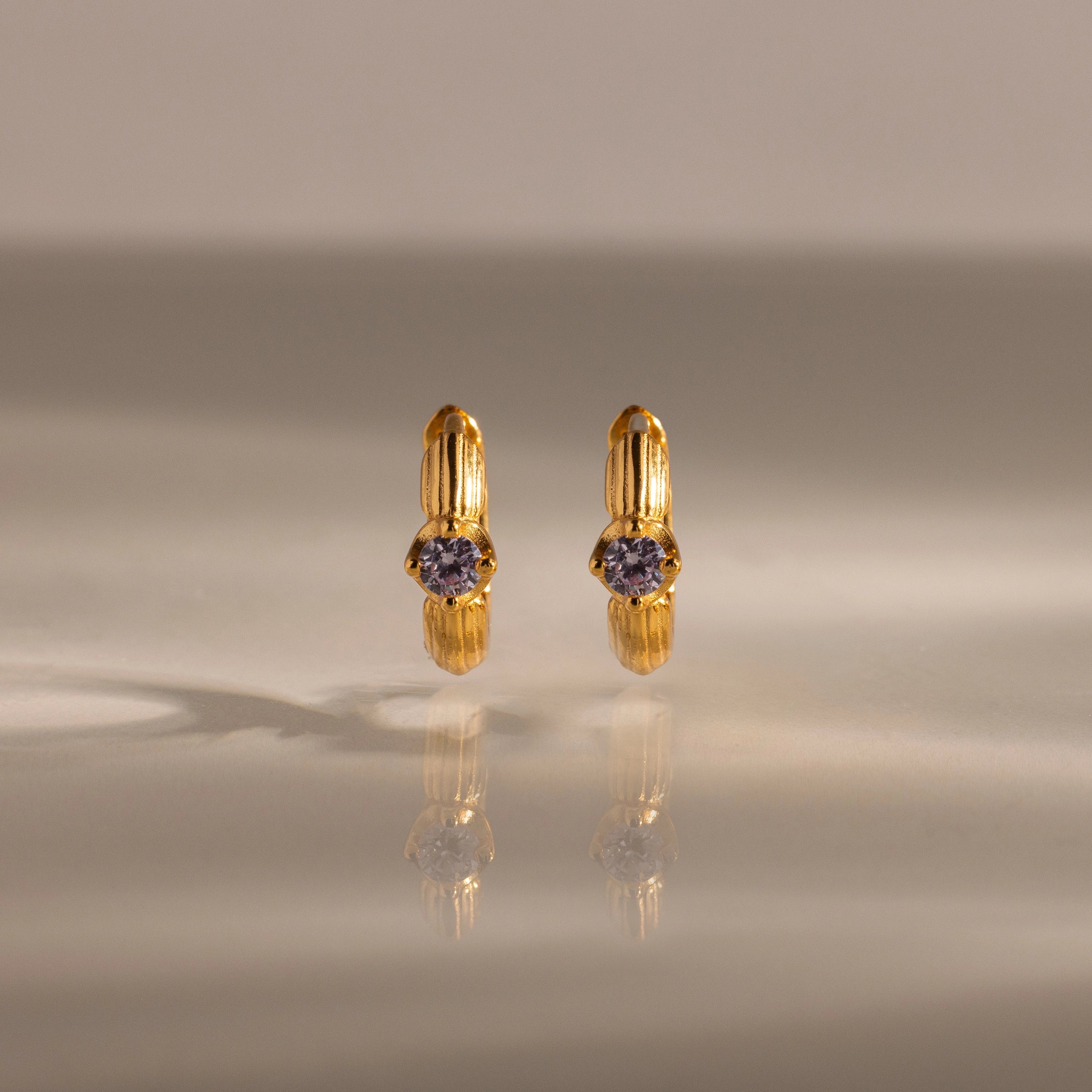 Ribbed Alexandrite Huggies Silver 18K Gold Plated