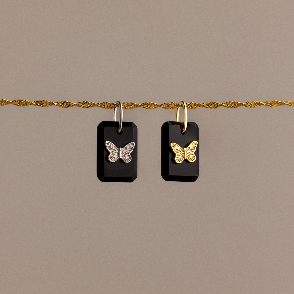 Onyx Butterfly Charm  Silver 18K Gold Plated