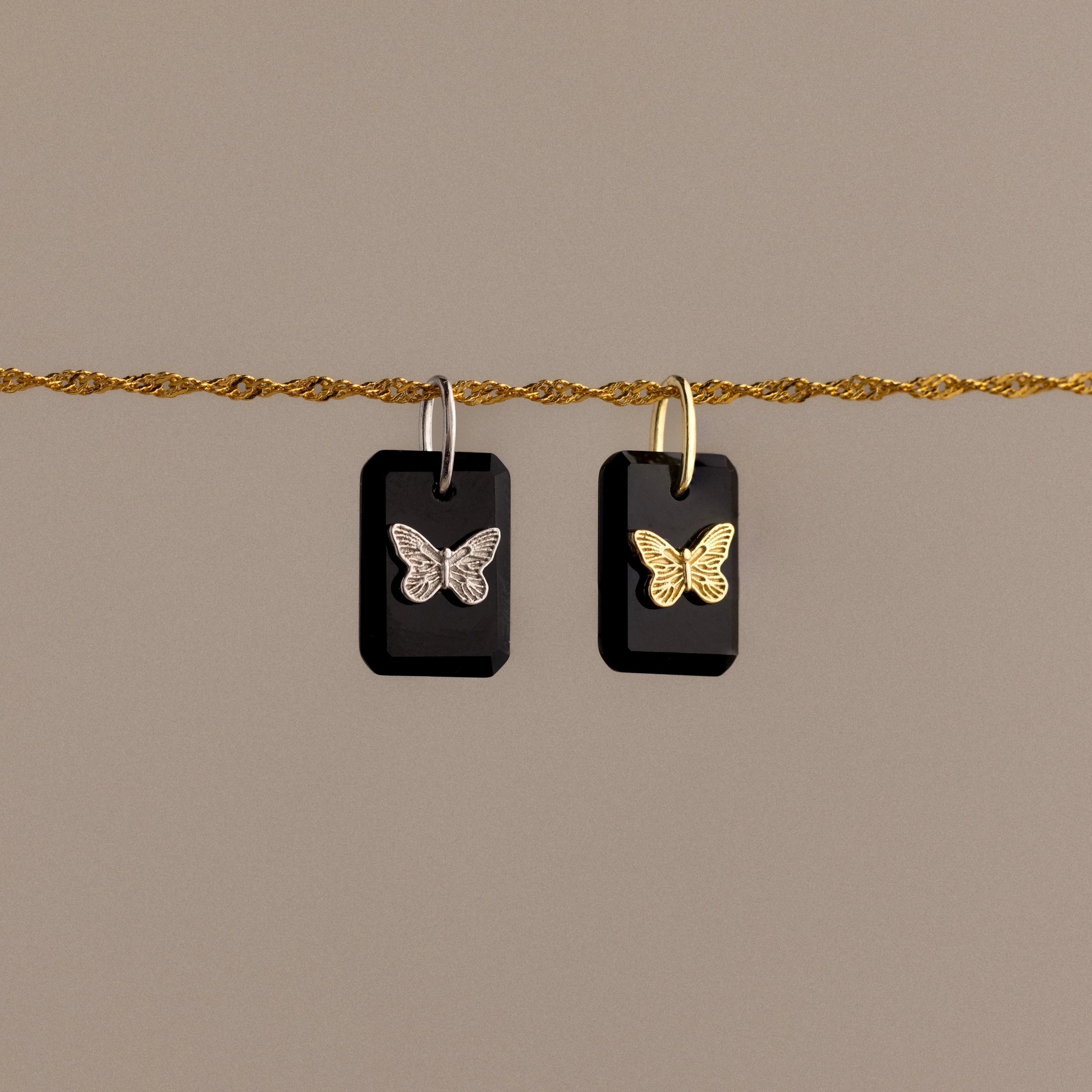 Onyx Butterfly Charm  Silver 18K Gold Plated