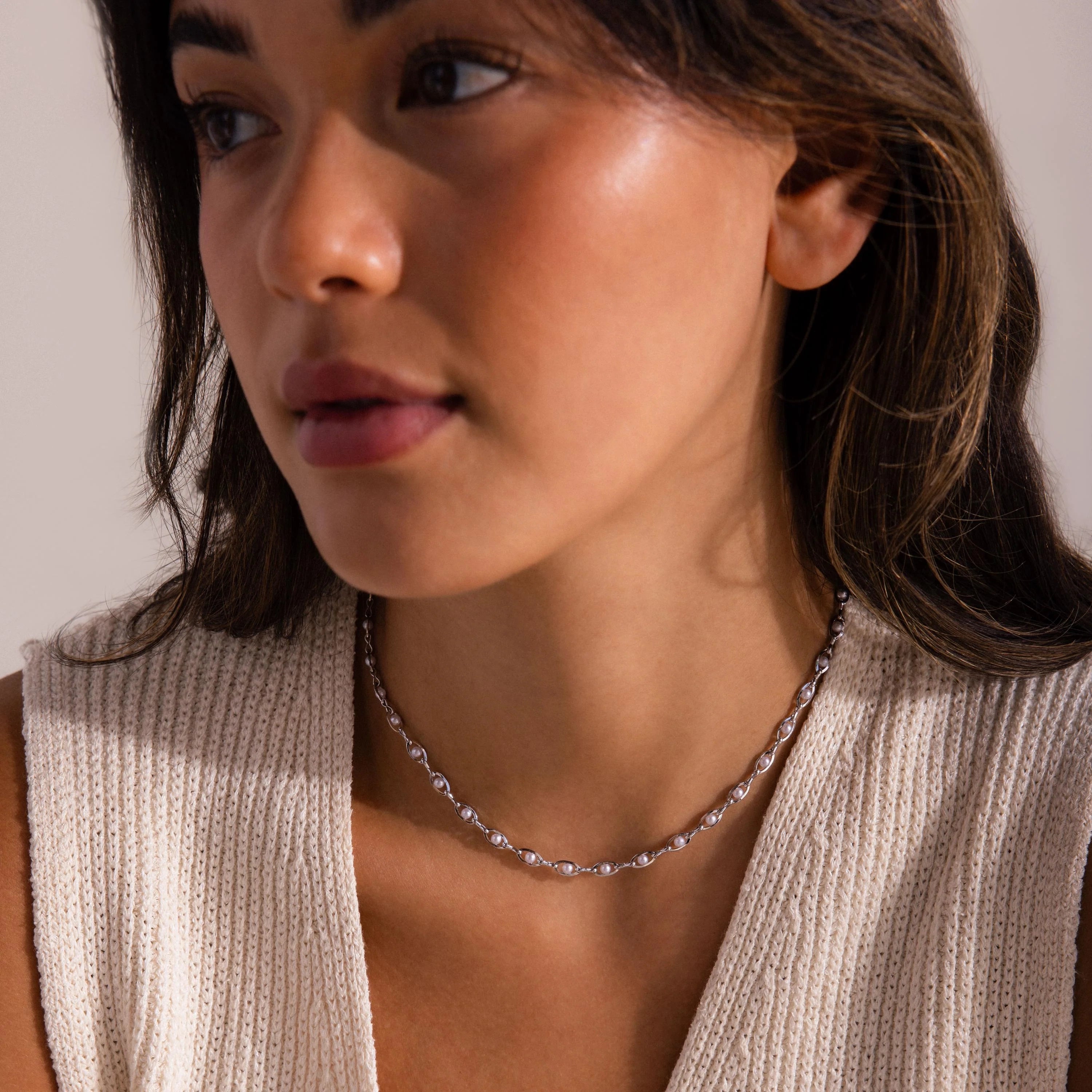 Eternity Pearl Choker Necklace Silver 18K Gold Plated
