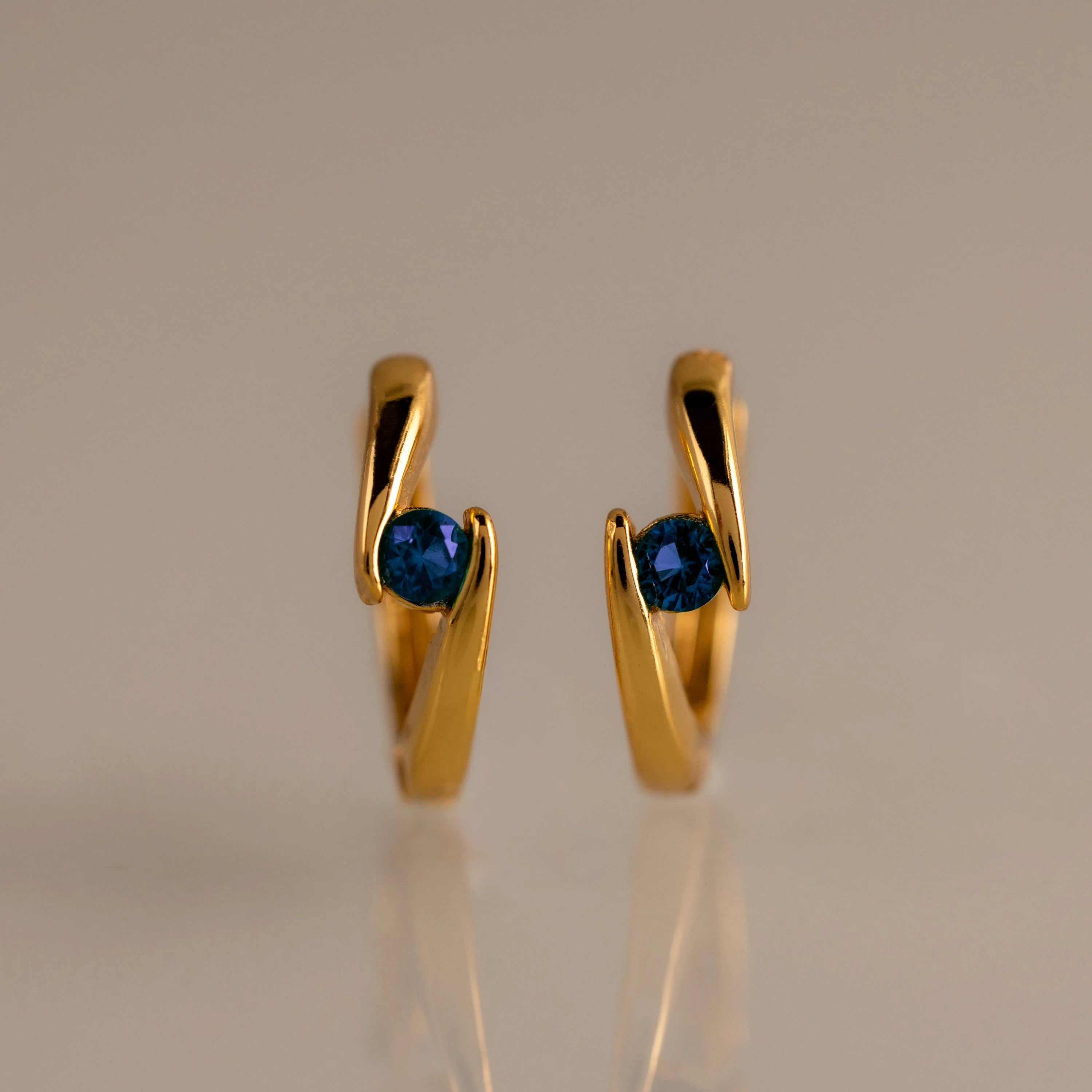 Floating Sapphire Huggies Silver 18K Gold Plated