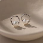 Bold Round Pearl Hoops Silver 18K Gold Plated