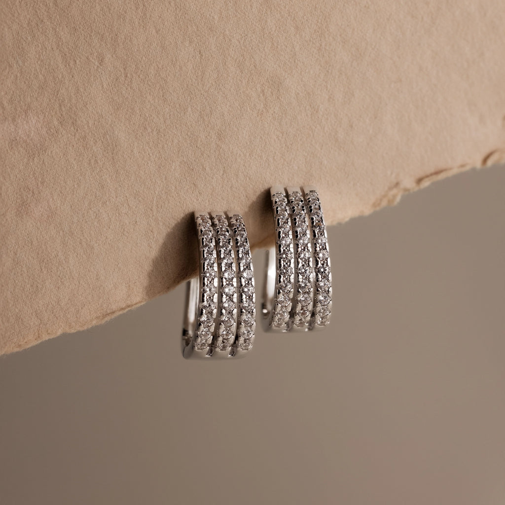 Diamond Pave Trio Hoops Silver 18K Gold Plated