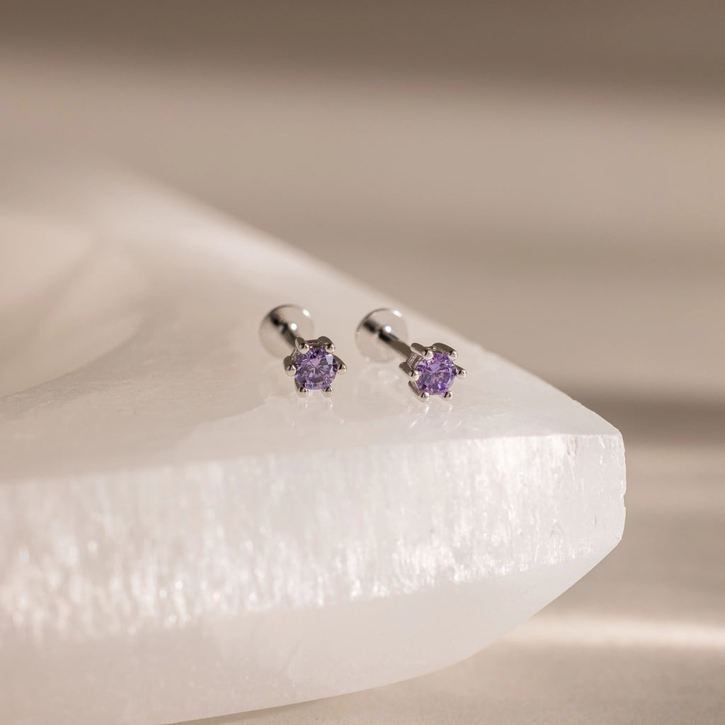 Amethyst Flatback Studs Silver 18K Gold Plated