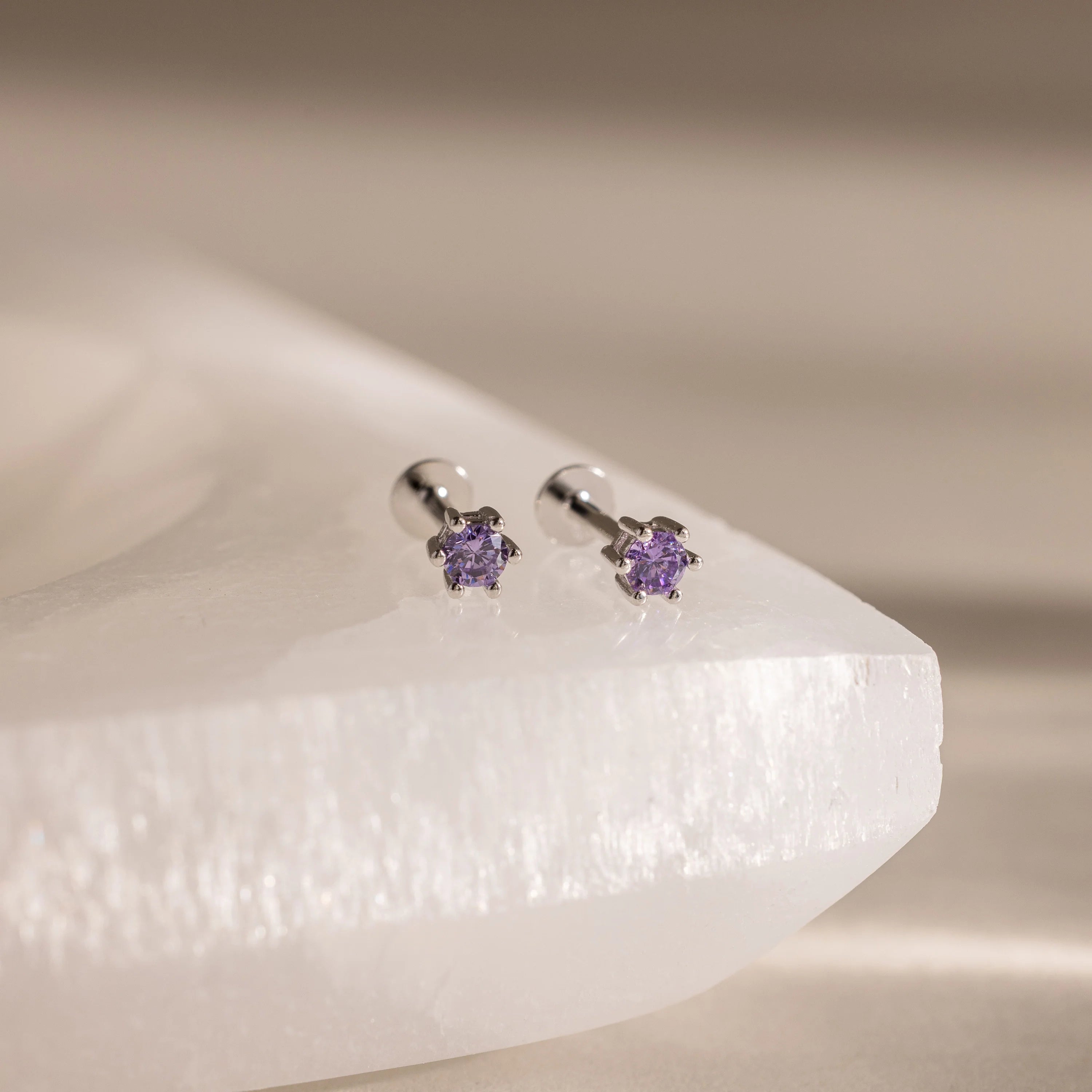 Amethyst Flatback Studs Silver 18K Gold Plated