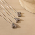 Diamond Pave Puff Letter Necklace Silver 18K Gold Plated