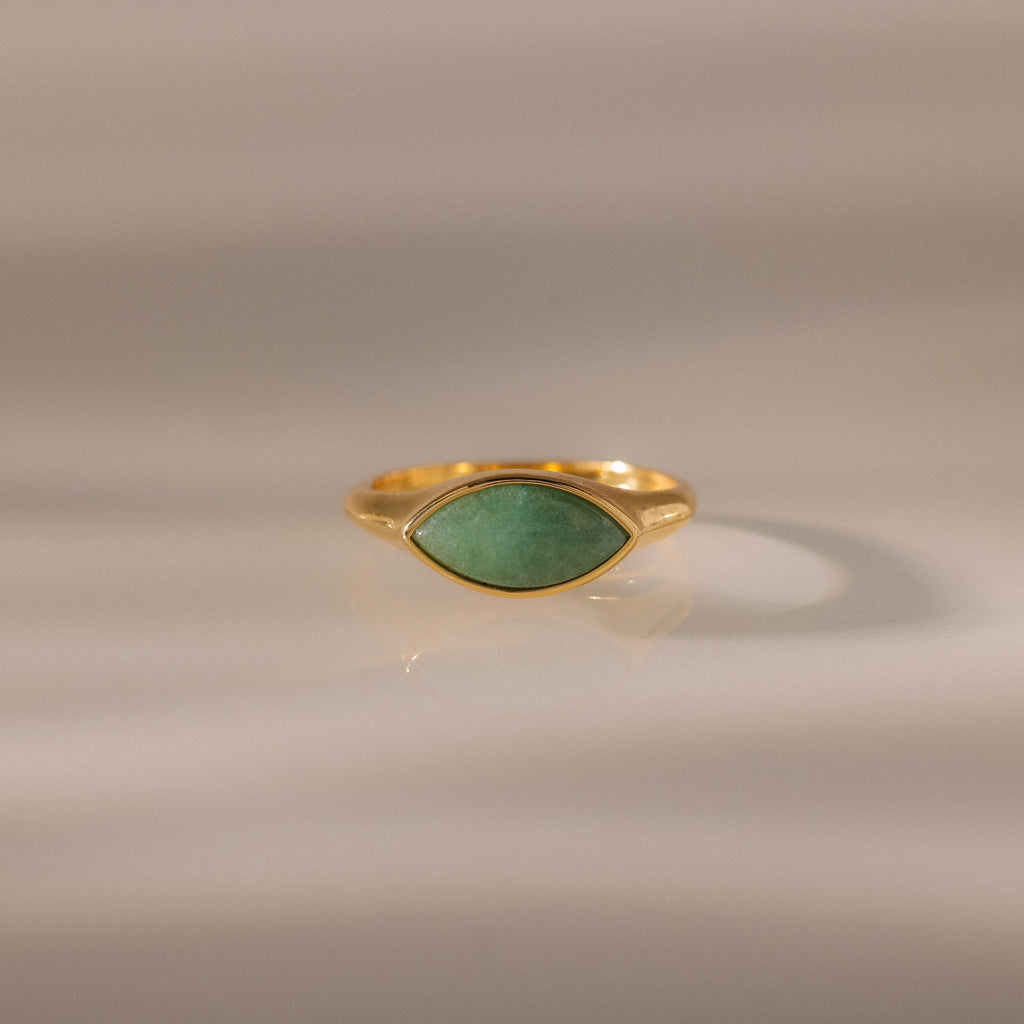 Marquise Jade Signet Ring Silver 18K Gold Plated