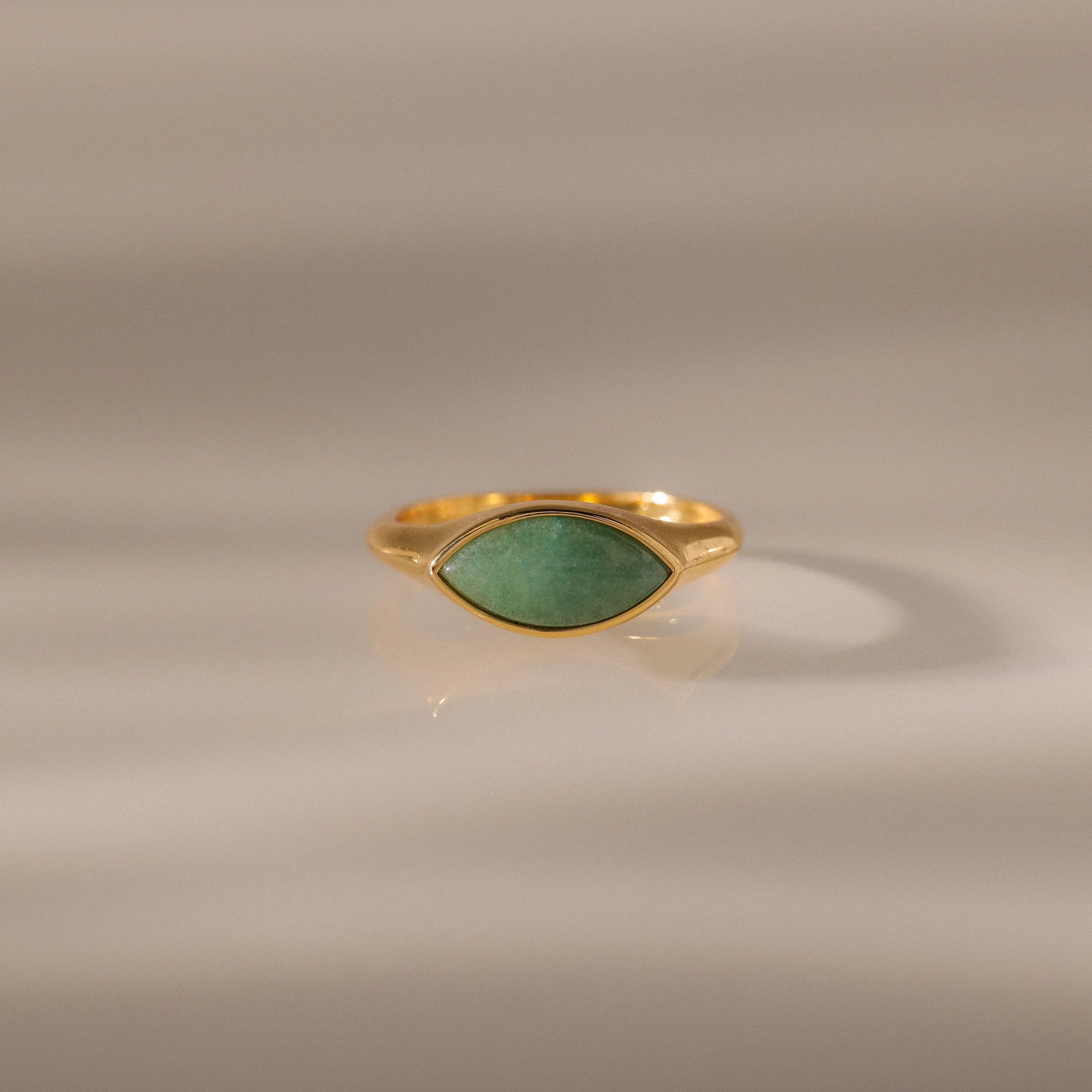 Marquise Jade Signet Ring Silver 18K Gold Plated