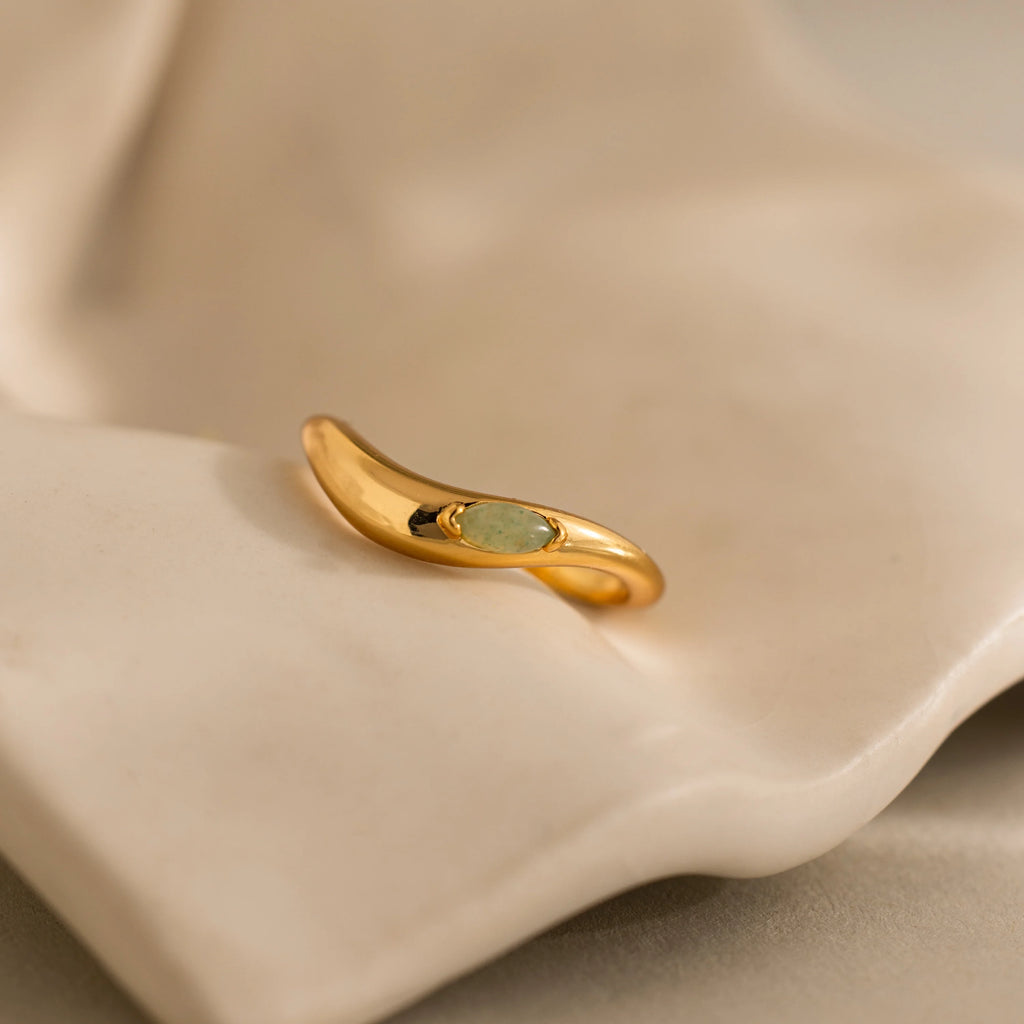Zen Gemstone Curve Ring Silver 18K Gold Plated