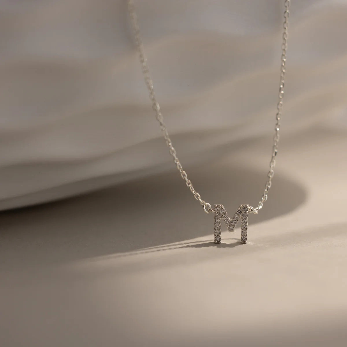 Pave Initial Necklace Silver 18K Gold Plated