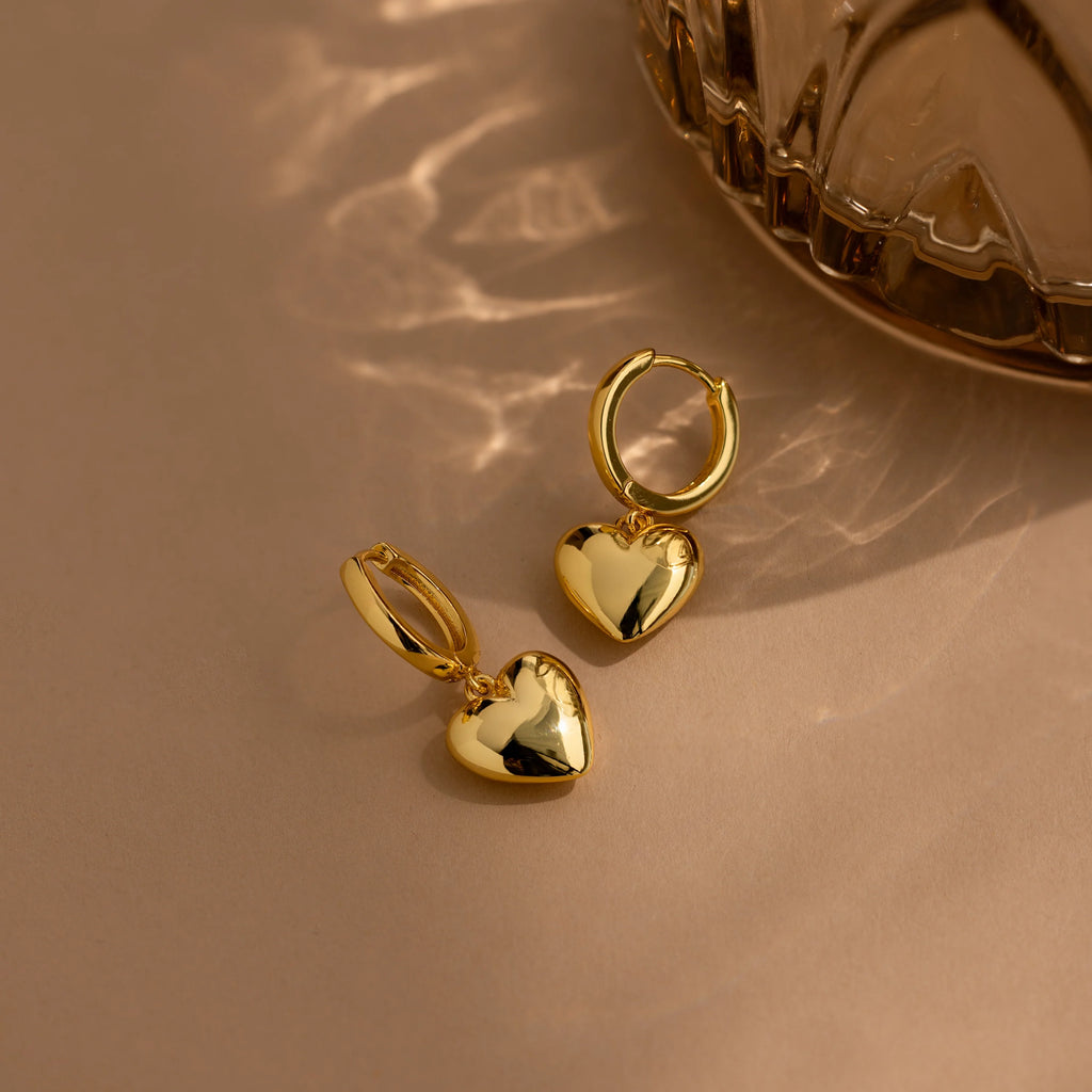 Puff Heart Charm Huggies Silver 18K Gold Plated
