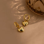 Puff Heart Charm Huggies Silver 18K Gold Plated