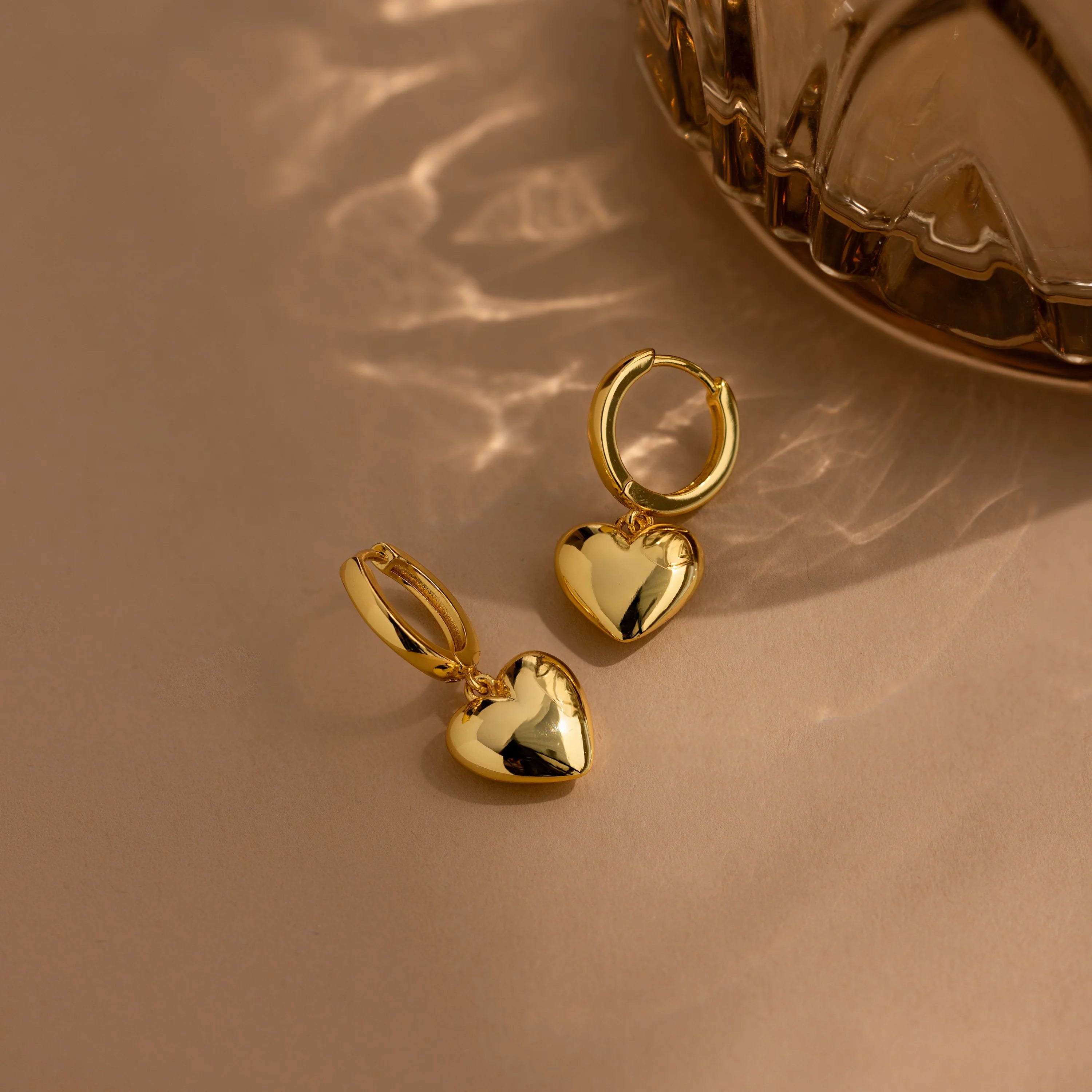 Puff Heart Charm Huggies Silver 18K Gold Plated