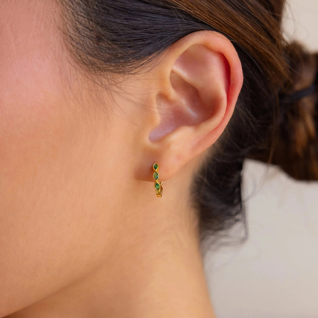 Emerald Marquise Inlay Huggies Silver 18K Gold Plated