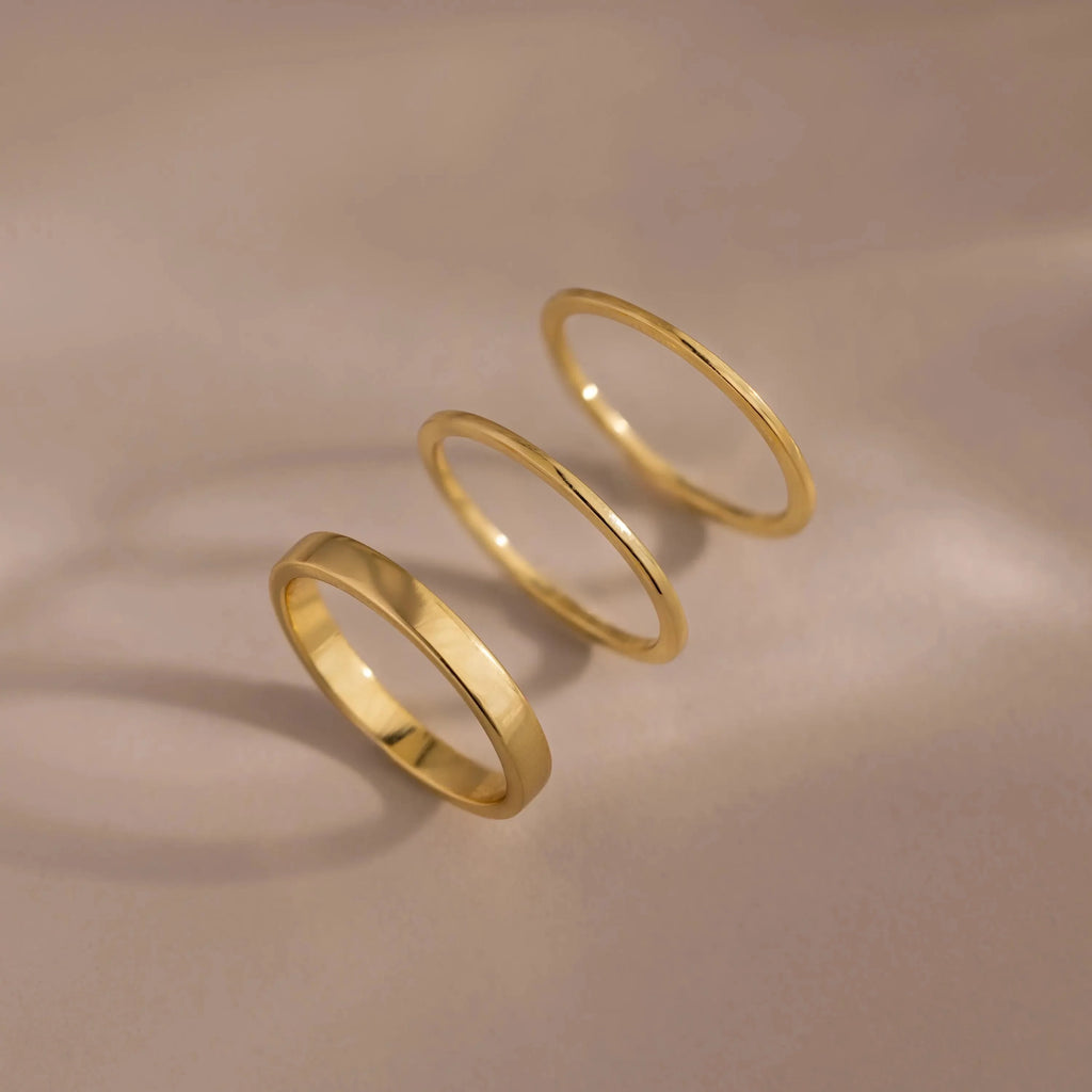 Simple Ring Set Silver 18K Gold Plated