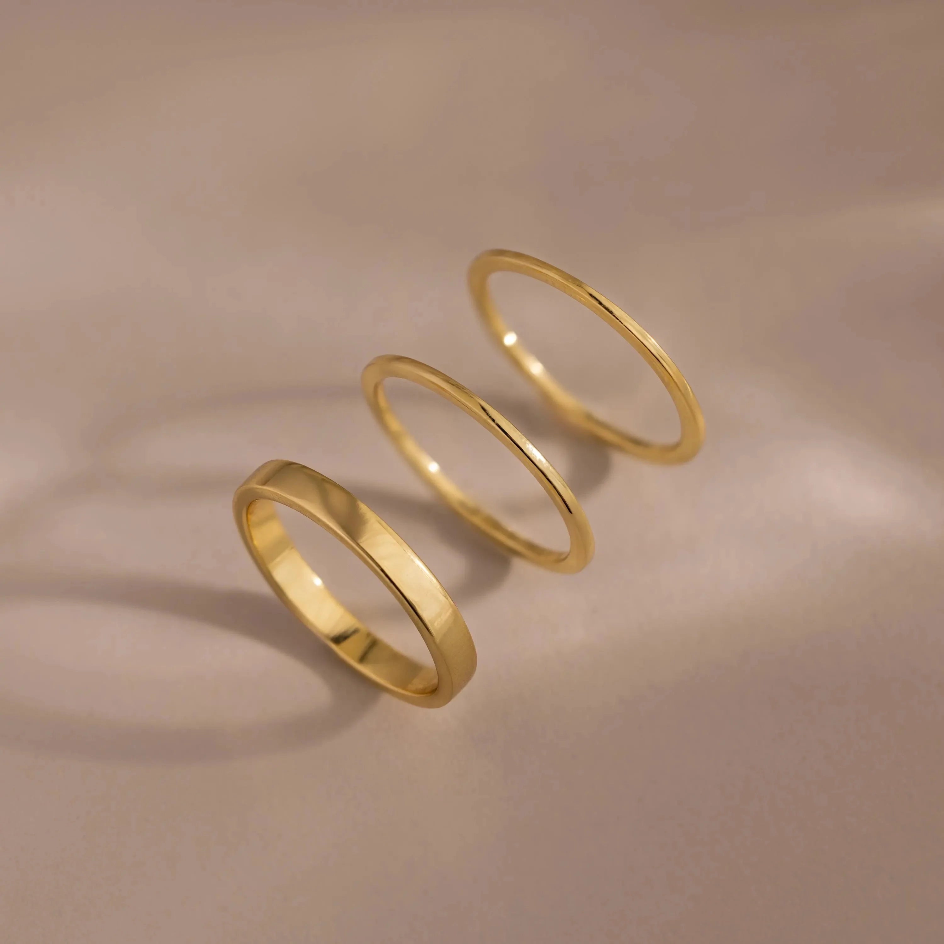 Simple Ring Set Silver 18K Gold Plated