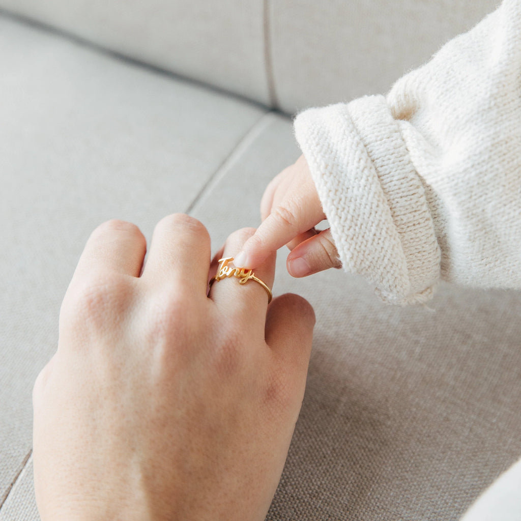Grace Script Name Ring Silver 18K Gold Plated